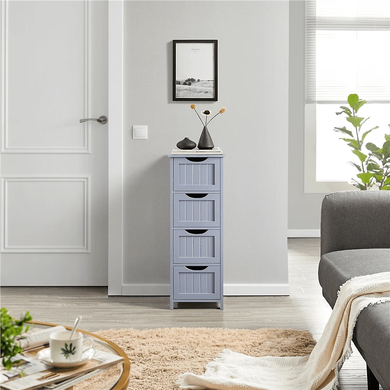 FullFurnique Armoire de Salle de Bain Autoportante en Bois avec 4 Tiroirs, Gris