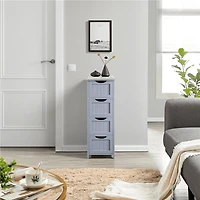 FullFurnique Armoire de Salle de Bain Autoportante en Bois avec 4 Tiroirs, Gris