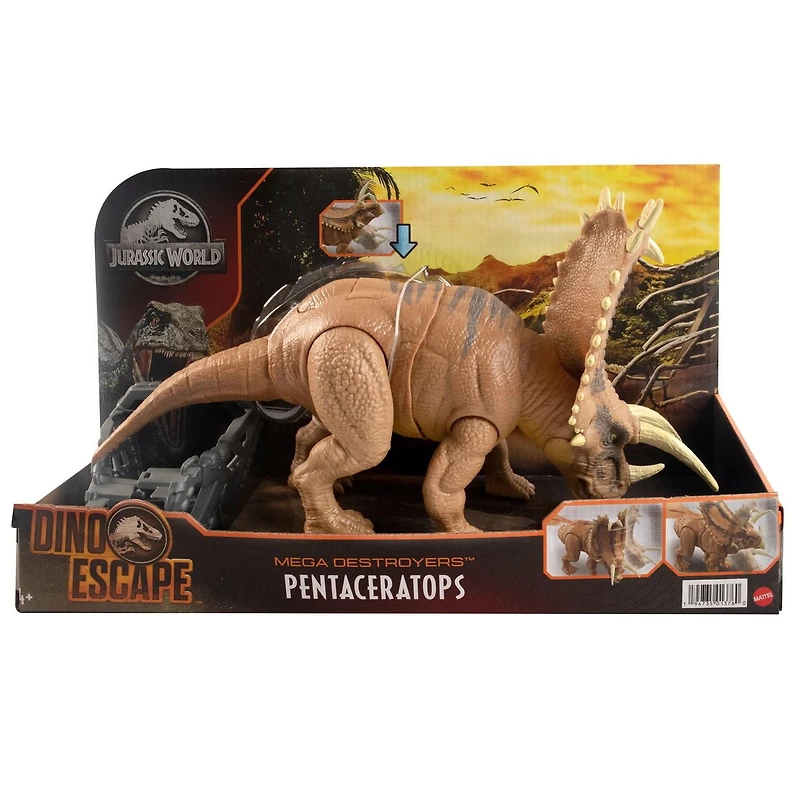 ​Jurassic World Camp Cretaceous Mega Destroyers Pentaceratops Dinosaur Action Figure, Toy Gift with Movable Joints, Attack and Breakout Feature