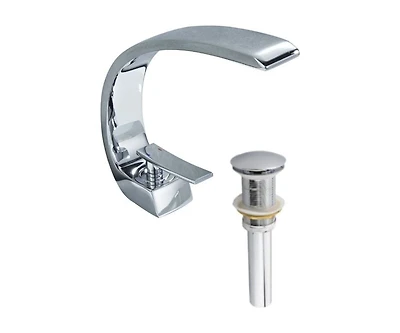 DROP Bath and Kitchen DR091463 Robinet pour lavabo de salle de bain avec forme ronde en couleur chrome de la série Waterfall - comprend un drain sans trop-plein.