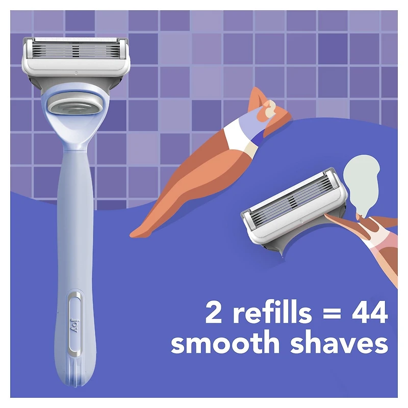 joy lavender razor for women, shave kit with 1 handle + 2 razor blade refills