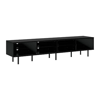 CorLiving Fresco Black Engineered Wood Modular Extra Long TV Stand with Glass Doors for TVs up to 110"