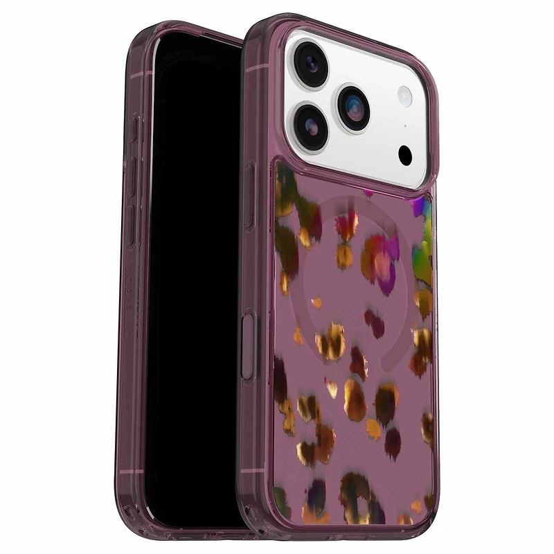 OtterBox Étui Symmetry Clear MagSafe avec Contrôle de la Caméra Leopard Shift (Rose) pour iPhone 17