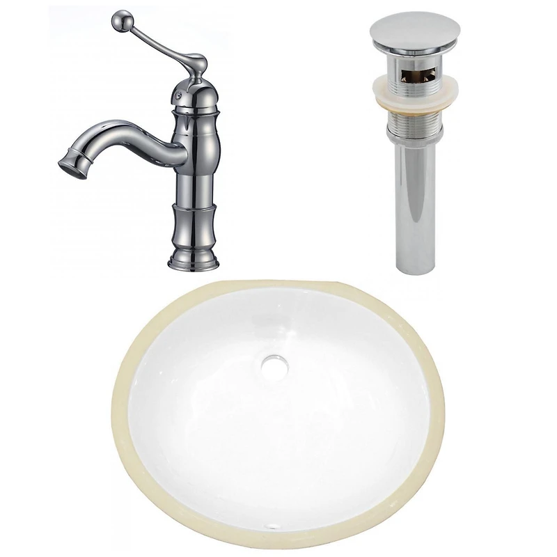 American Imaginations -in. W CSA Oval Bathroom Undermount Sink Set In White - Chrome Hardware