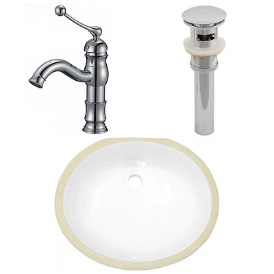 American Imaginations -in. W CSA Oval Bathroom Undermount Sink Set In White - Chrome Hardware