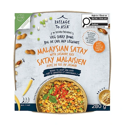 Passage to Asia - Bol de curry de légumes satay Malaisien (280g) Délicieusement rapide: un curry Thaï authentique végétarien et arachides en 90 secondes