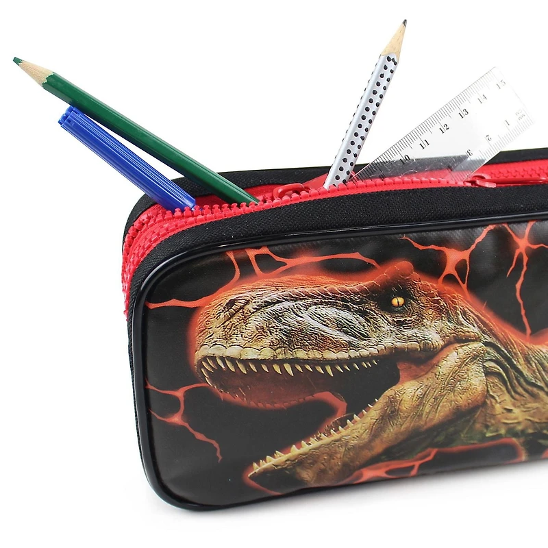 Pen + Gear Dinosaur 2 Zip Pencil Pouch with T-Rex & Lava Design