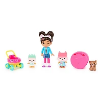 Gabby's Dollhouse, Coffret de figurines Crèche pour chats avec Gabby, Bébé Boîte, Bébé Benny Boîte, jouets surprise et accessoires pour la maison magique, jouets pour filles et garçons à partir de 3 a
