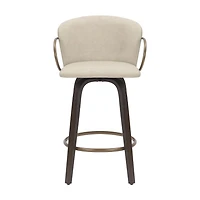 Tabouret de Comptoir, 26 po, avec Siège Pivotant, Jeu de 2 Milieu du Siècle en Similicuir et Bois et Métal - Ivoire et Brun et Or Vieilli