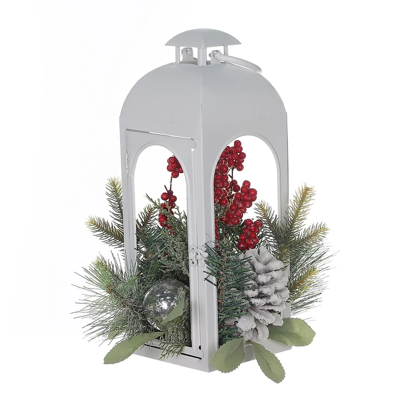 Christmas 15in White Metal Lantern Decor