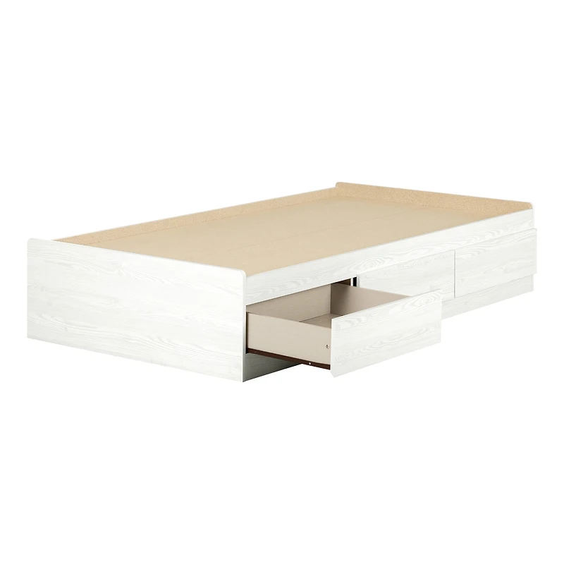 South Shore Arlen Mates Bed with 3 Drawers for Teenagers, in White Pine