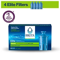 Filtre de rechange Brita Elite, réduit plus de 30 contaminants, certifié par la WQA pour la réduction du plomb, des microplastiques, du chrome et du chlore, Paquet de 4