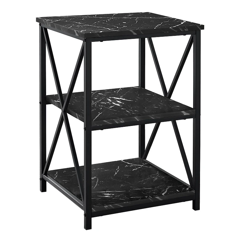 Monarch Specialties Accent Table, Side, End, Nightstand, Lamp, Living Room, Bedroom, Black Marble Look Laminate, Black Metal, Contemporary, Modern