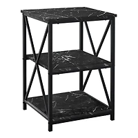 Monarch Specialties Accent Table, Side, End, Nightstand, Lamp, Living Room, Bedroom, Black Marble Look Laminate, Black Metal, Contemporary, Modern