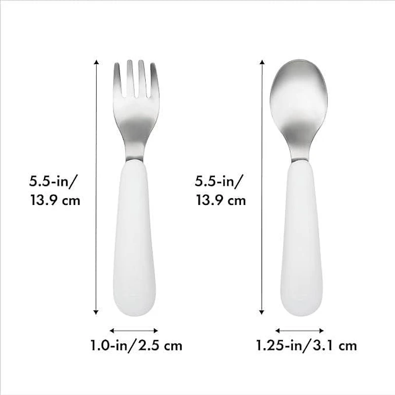 OXO Tot - Fork & Spoon Set - Baby Feeding Stainless Steel Sized for Little Mouths from 12 Months and Up - Gray
