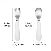 OXO Tot - Fork & Spoon Set - Baby Feeding Stainless Steel Sized for Little Mouths from 12 Months and Up - Gray