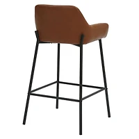 Contemporary Faux Leather & Metal 26" Counter Stool, PU, Set of 2 - Saddle & Black