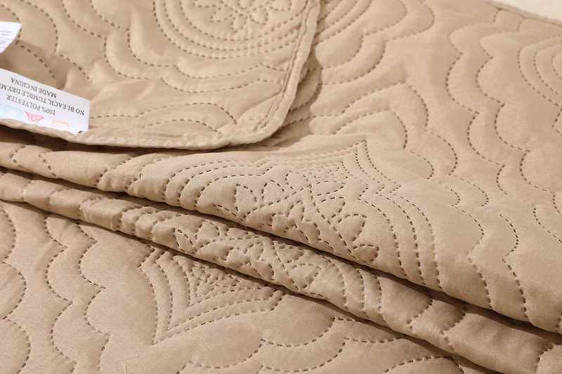 Marina Decoration Solid Embossed Pinsonic Coverlet Bedspread Bedding Ultra Soft Summer Quilt Set with Shams, Taupe Color