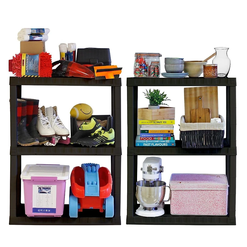Étagère de rangement de garage en plastique ultra-résistant, étagère robuste à 3 niveaux, 96 cm (H) x 46 cm (P) x 91 cm (L), noire, 204 kg