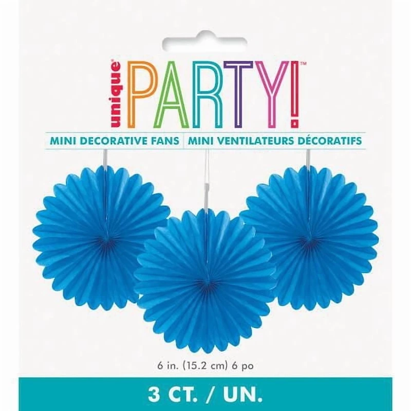 Éventails en papier de soie bleu royal 6 po, 3 ct Diamètre : 6"