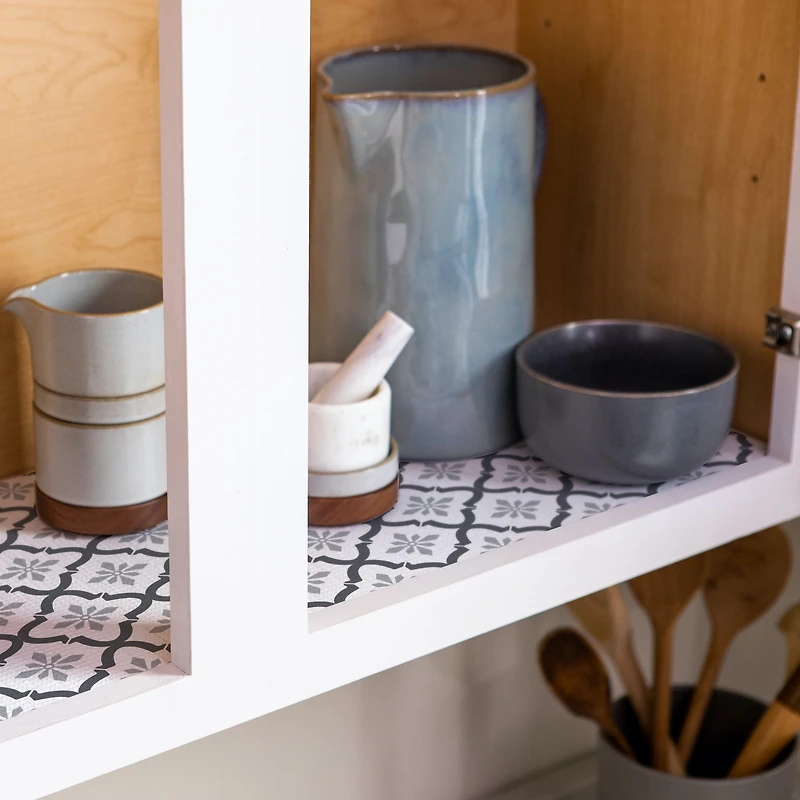 EasyLiner Smooth Top Shelf Liner, Grey Quatrefloral, 20 in. x 6 ft. Roll, <ul><li>Non-adhesive</li><li>smooth surface</li><li>Easy to Intall</li></ul>