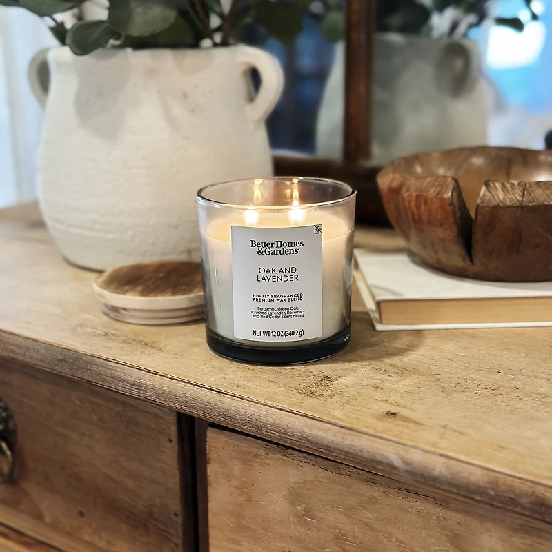 Better Homes & Gardens Scented 2-wick 12 oz. Parrafin Wax Ombre Jar Candle, Oak & Lavender, Parrafin Wax Blend