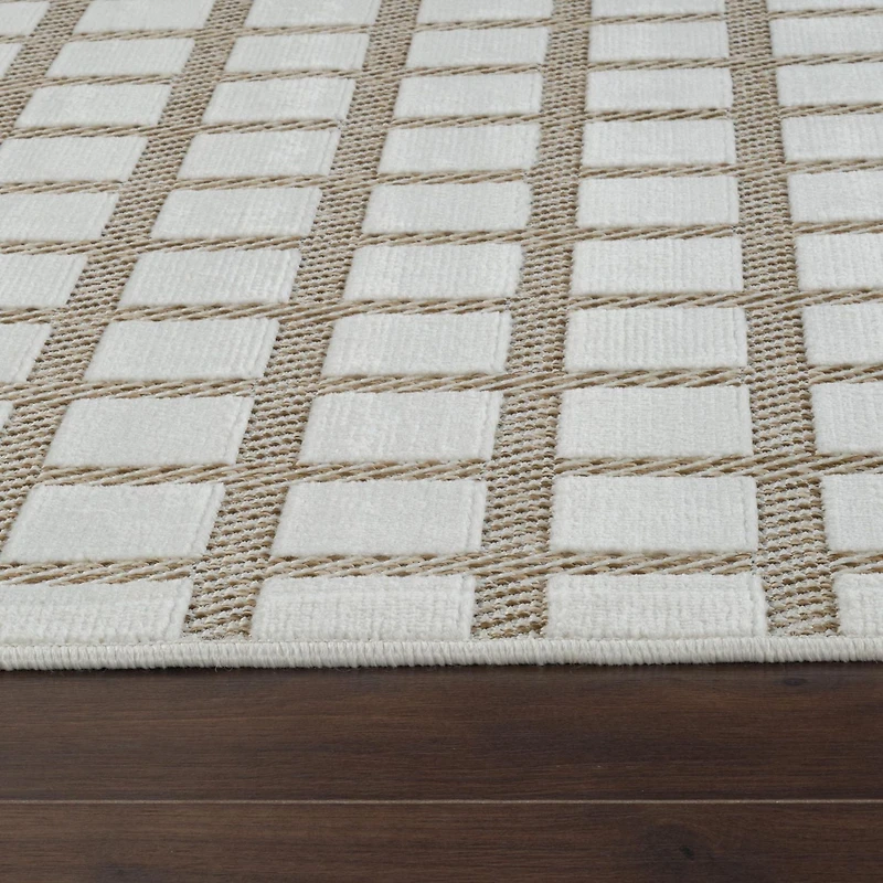 Rug Branch Maise Checkered Indoor Outdoor Area Rug, Beige Cream, Modern - Entryway, Hallway, Bathroom, and Kitchen