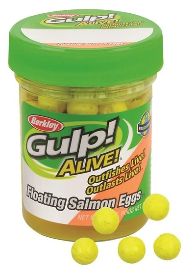 Berkley GAJSE-FY Gulp! Alive! Floating Salmon Eggs Flour. Yellow 2.3oz Jar, Resembles real Salmon eggs