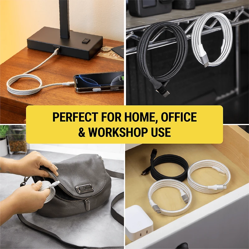 Câble tressé de recharge magnétique 60 watts USB-C à USB-C Strikeline CCBM6WT-SP Scosche 1,8 m, blanc (FRENCH) GOI F&B - Item Short Description