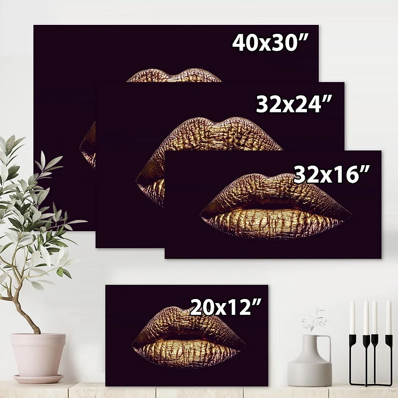 Designart Lèvres féminines métallisées dorées sexy II Art mural sur toile