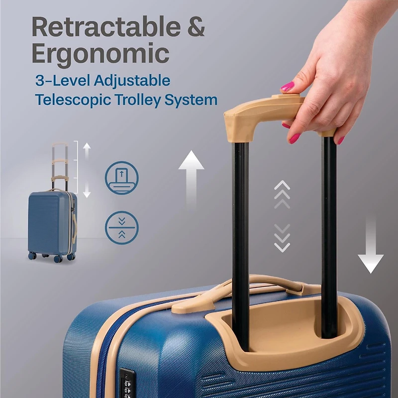 Ensemble de bagages rigides 3 pièces : Valises grandes 28 pouces et 24 pouces avec roulettes, et Valise Cabine 20 pouces