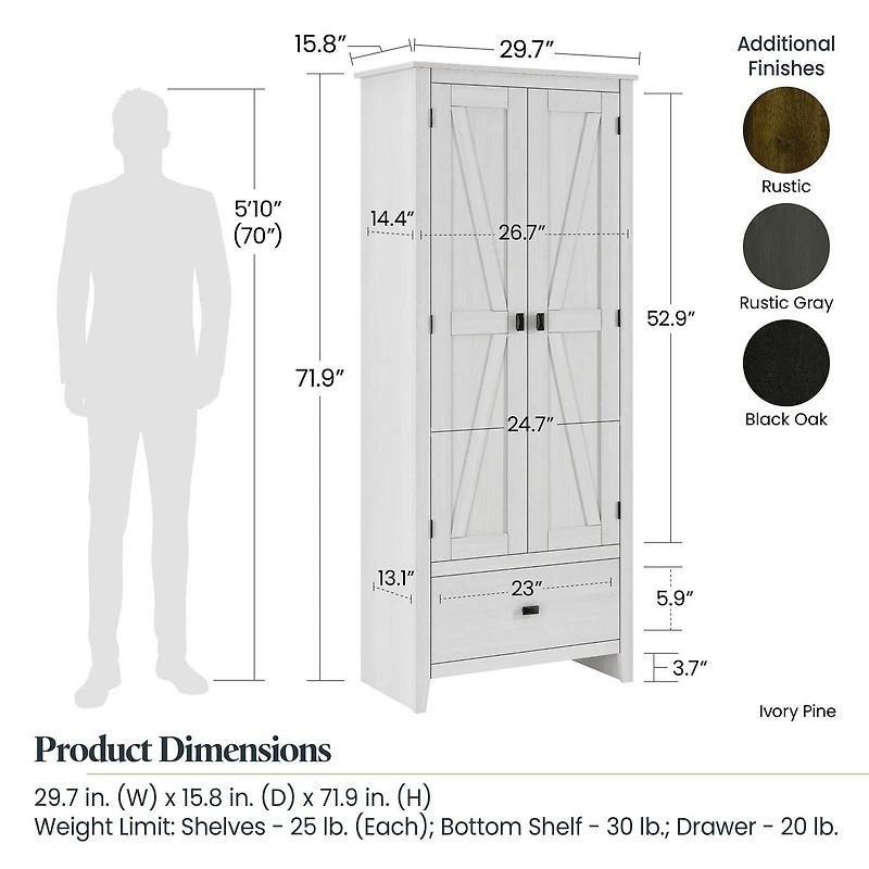 Systembuild Evolution Farmington Armoire de rangement de 76,2 cm de large, pin ivoire