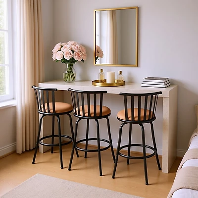 Ensemble de 3 tabourets de bar compacts et ajustables Homy Casa pour petits espaces, chaise pivotante avec coussin beige et structure en métal