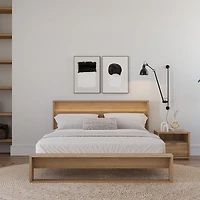 Ensemble de chambre à coucher Gael 3 pièces avec lit queen size, sommier à lattes, tête de lit avec éclairage intégré et table de chevet
