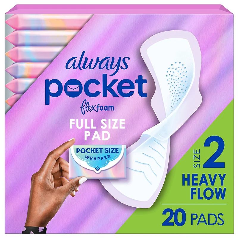 Always de Poche avec Serviettes FlexFoam, Taille 2, Flux Abondant, avec Ailes, Non Parfumées