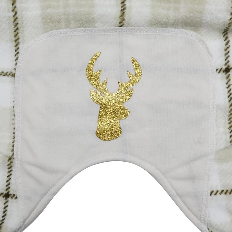 Way to Celebrate Vêtements pour chiens: Pyjama en molleton pour chiens, carreaux ivoire avec une sérigraphie scintillante de renne, taille XS-XL