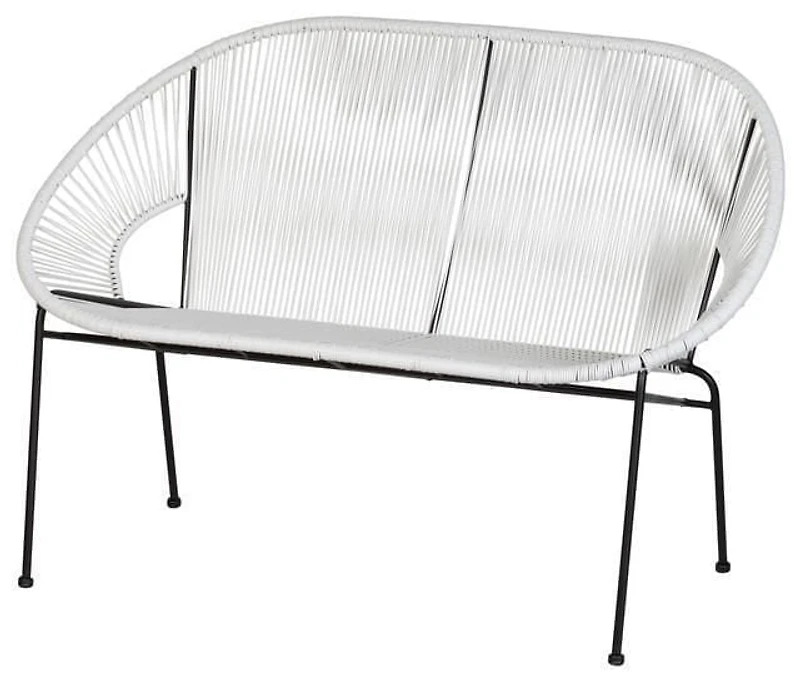 Banc Acapulco en vinyle, cadre noir, banc extérieur, capacité de 2 personnes.