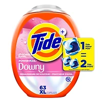 Tide Power PODs + Downy Laundry Detergent Pods, Soft Boosters + April Fresh, Detergent soap pacs for Laundry washing, HE compatible, 63 Count