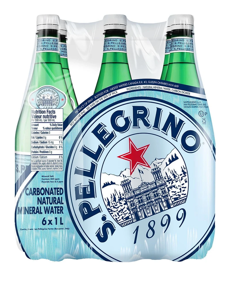 SAN PELLEGRINO Sparkling Carbonated Water – 6x1 L Bottle, 6 x 1L Bottles