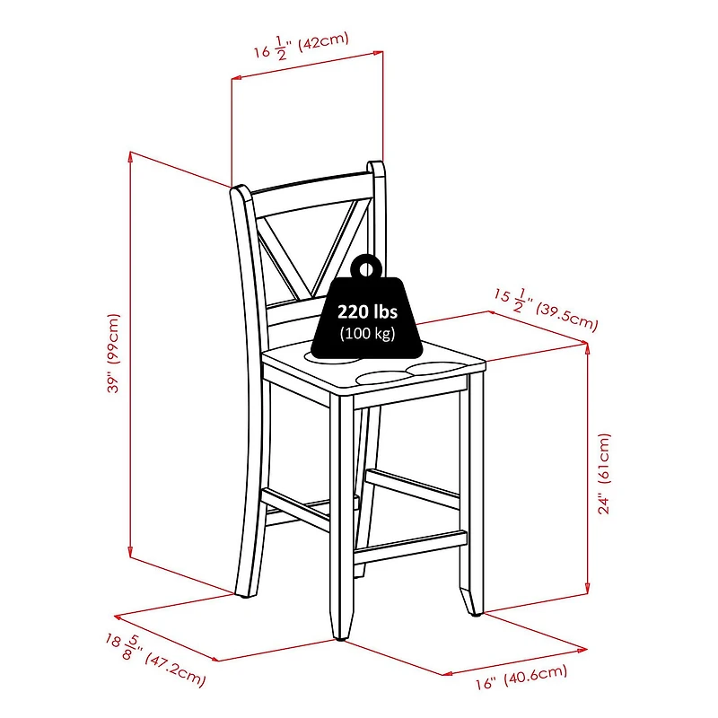 Table à abattant 3 pièces Lynnwood avec 2 tabourets de comptoir à dossier en V de Winsome - 94355