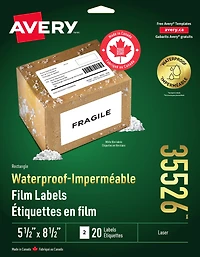 Avery Waterproof Labels, 5½" x 8½", for Laser Printers - 35526