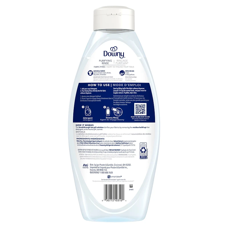 Downy Rinse & Refresh Free & Gentle Laundry Odour Remover and Fabric Softener, Fragrance Free, No Dyes or Heavy Perfumes, 1.43 L