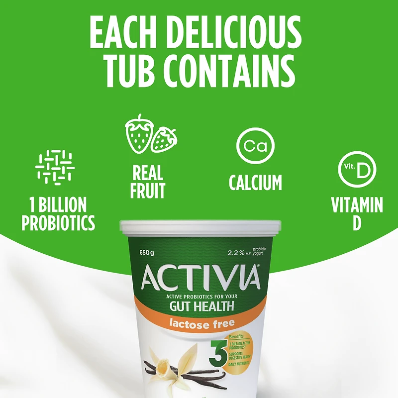 Activia Yogourt probiotique, sans lactose, saveur vanille Activia Sans Lactose Van 650G