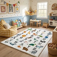 Rug Branch Soft Steps Playtime Alphabet Animals, Educational Learning Soft Area Rug, White Beige - Boys & Girls in Playroom, Nursery, Bedroom
