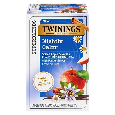 Twinings Supermélanges Calme nocturne 18 Sachets de thé Pomme Épicée et Vanille