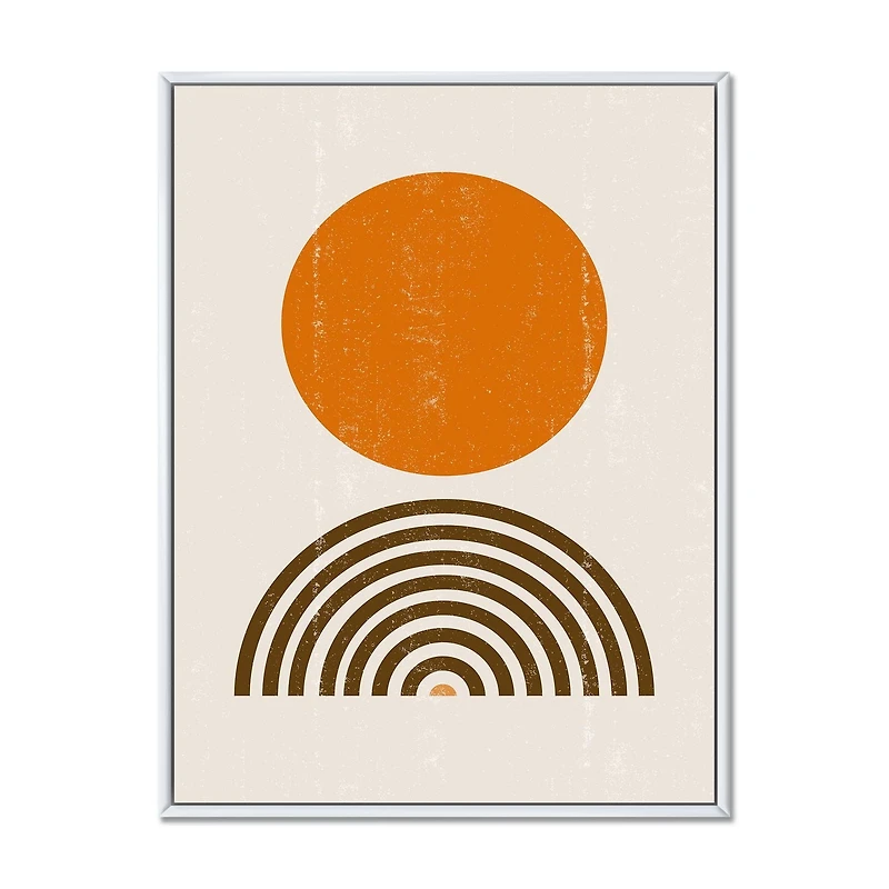Designart Abstract Minimal Orange Sun and Rainbow I FLOAT FRAME WALL ART