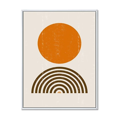 Designart Abstract Minimal Orange Sun and Rainbow I FLOAT FRAME WALL ART