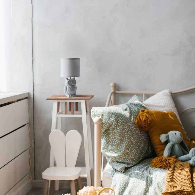 Simple Designs 12.8"  Ceramic Owl Bedside Table Desk Lamp with Matching Fabric Shade for Home Decor, Bedroom, Nightstand, Living Room, Entryway, Kids' Room, Nursery, Dandelion Yellow