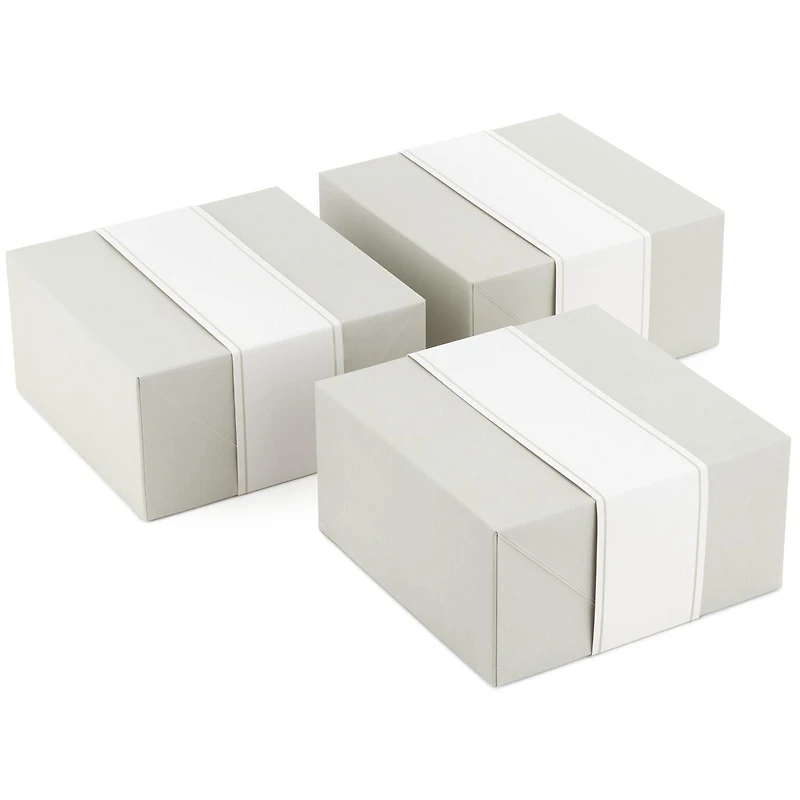 Boîtes-cadeaux moyennes blanc nacré de 8 po avec bandelettes, Hallmark (3 boîtes, 3 bandelettes) pour les mariages, les fêtes prénuptiales, la Saint-Valentin, les remises des diplômes, les départs à l