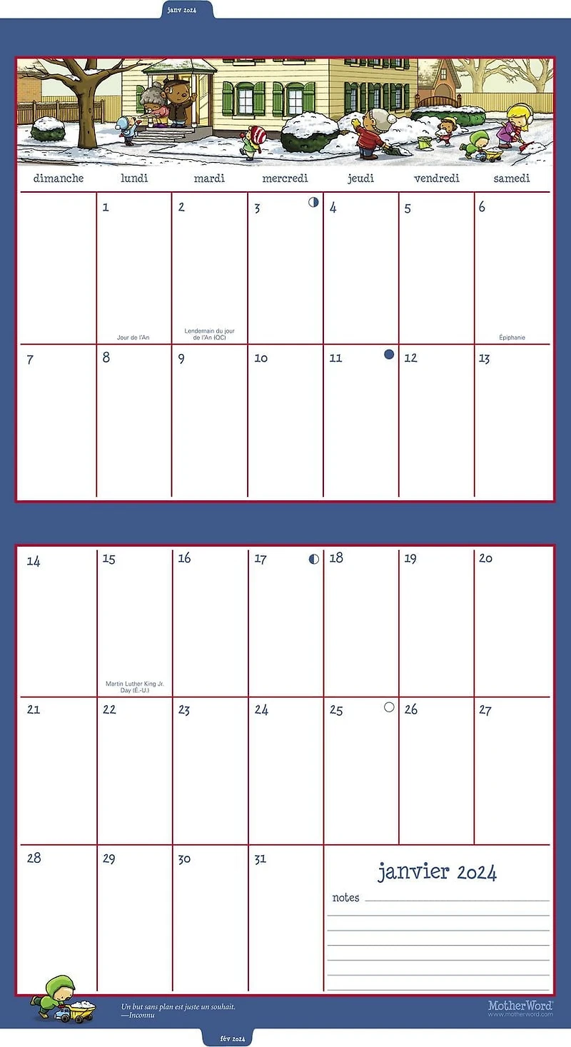 Calendrier mural Motherword Française 2024